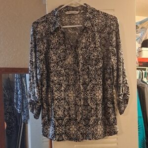 Elegant Black and White Patterned Blouse
